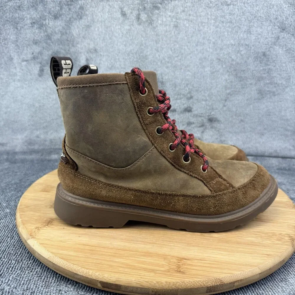 UGG Boots Youth Size 4 Brown Leather Suede Lace Up Side Zip Shearling Lined